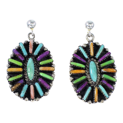 Sterling Silver Turquoise And Oyster Shell Needlepoint Post Dangle Earrings AX94909